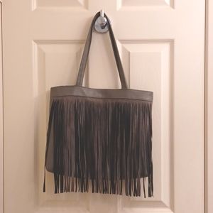 Bohemian Fringe Boho Tote Shopping Bag, Gray